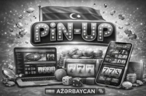 Qara-ağ Pin-Up kazino Azərbaycan banneri, telefon, slot maşını və fişlərlə